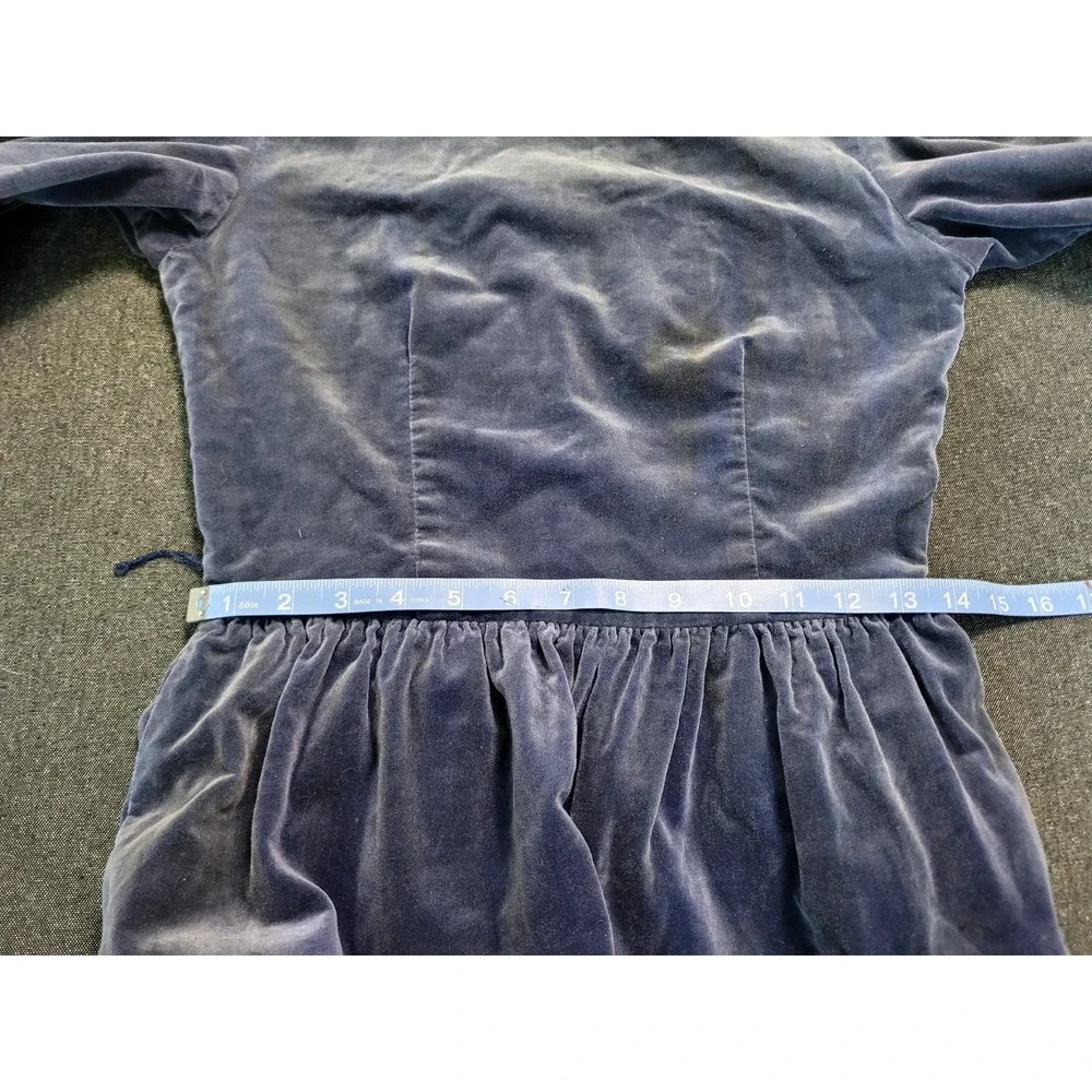 Vintage 40s‎ 50s Dusty Blue Velvet Midi Dress 3/4 Sleeve Ribbon Waist FLAW XS
